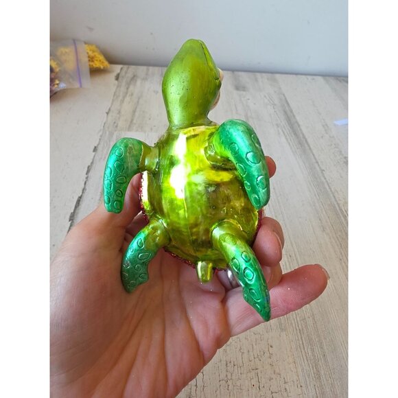 Sea turtle glass Hawaiian flower ornament green glitter Xmas tree - Picture 8 of 8